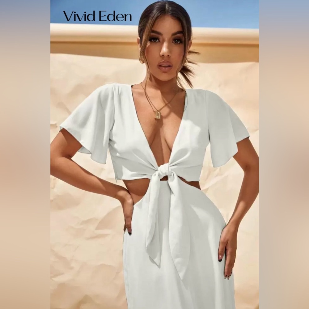 White Tie-Front Crop Top